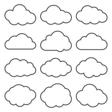 Cloud Shapes collection. Set of Thin Line Cloud Icons. Stock Illustration
