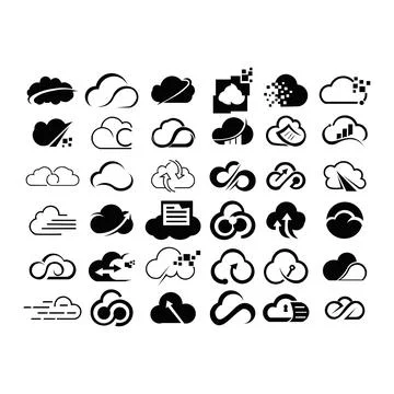 Cloud shapes design vector set. Data technology icons pack 스톡 일러스트