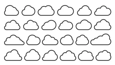 Cloud shapes weather forecast black line icon set Stock Illustration