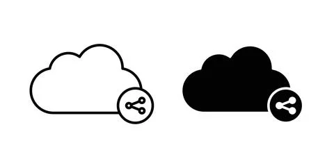 Cloud share icon symbol. Vector illustration pack in black color. Illustrazione stock