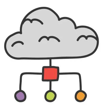 Cloud sharing icon in doodle vector Stock Illustration