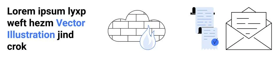 Cloud with a shield, drop document with lock, checklist envelope with securit 스톡 일러스트