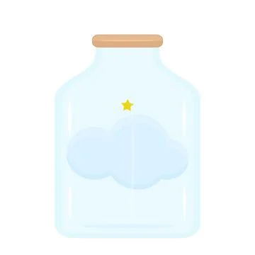 Cloud with shining star in glass jar isolated on white background. Dream jar Stock Illustration