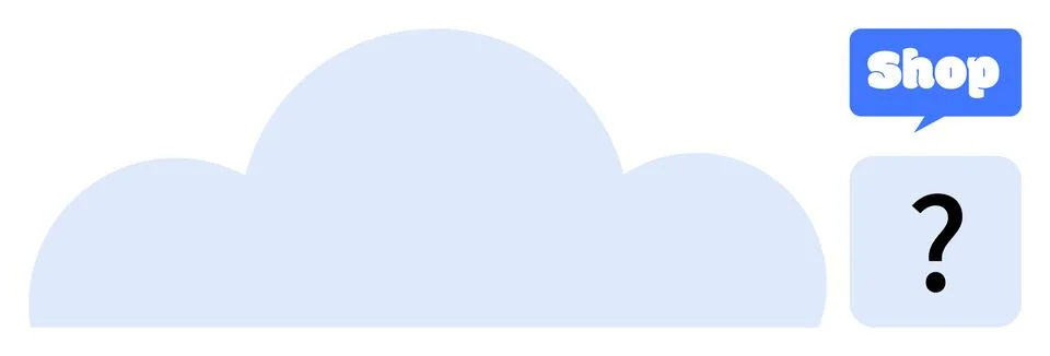 Cloud with Shop Button and Question Mark in Speech Bubble Illustrazione stock