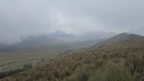 Cloud-Shrouded Mountain Slopes from Paramo Ridge, Cruz Loma, Quito, Ecuador 8K Stock-Footage 331494518