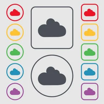 Cloud sign icon. Data storage symbol. Symbols on the Round and square buttons Stock Illustration