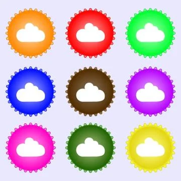 Cloud sign icon. Data storage symbol. A set of nine different colored labels. Illustrazione stock