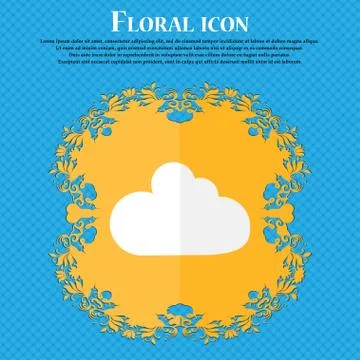 Cloud sign icon. Data storage symbol. Floral flat design on a blue abstract b Illustrazione stock