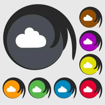 Cloud sign icon. Data storage symbol. Symbols on eight colored buttons. Vecto 스톡 일러스트