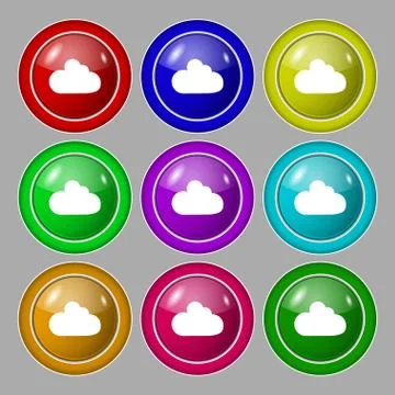 Cloud sign icon. Data storage symbol. Symbol on nine round colourful buttons. 스톡 일러스트