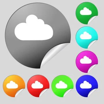 Cloud sign icon. Data storage symbol. Set of eight multi colored round buttons, Illustrazione stock