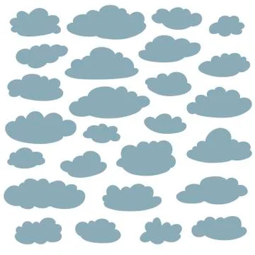 Cloud silhouettes collection. Set of vector cartoon cute simple clouds shapes Stock Illustration