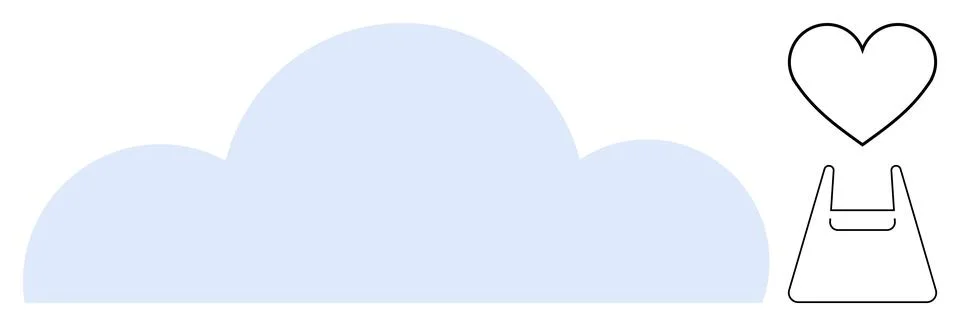 Cloud with Simple Heart and Bag Outline Art Representing Emotions, Environm.. Illustrazione stock