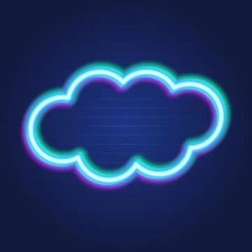 Cloud simple luminous neon outline colorful icon on blue background Stock Illustration
