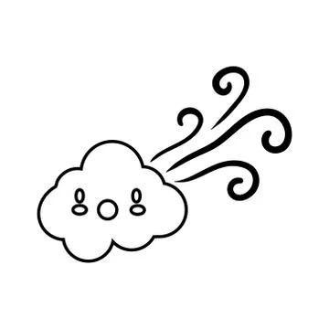 Cloud sky with air kawaii comic character line style Stock Illustration