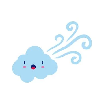 Cloud sky with air kawaii comic character flat style Stock Illustration