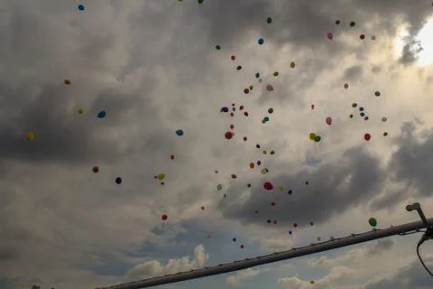 Cloud sky Low angle view balloon mid-air Nature Celebration no people flying day Foto stock
