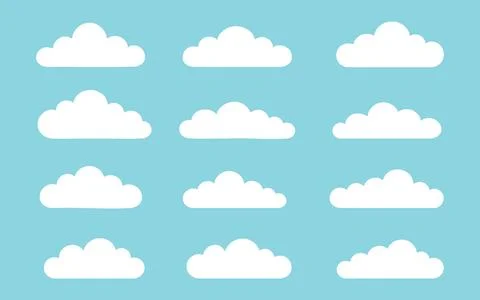 Cloud sky weather white flat blue background fluffy soft forecast calm used for Stock Illustration