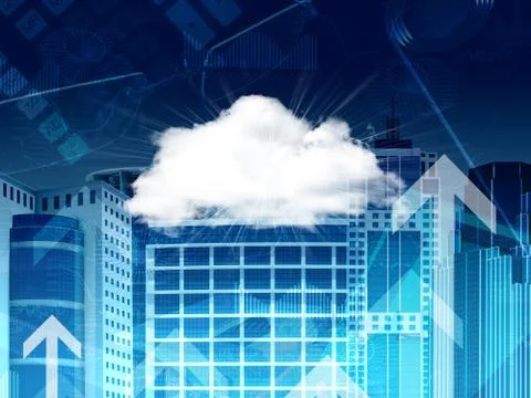Cloud, skyscrapers and arrows Ilustración de archivo