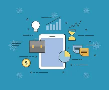 Cloud, smartphone. All in your device or in cloud storage on winter background Stock Illustration