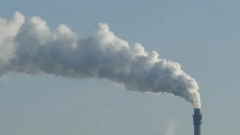 Cloud of smoke from smoking factory chimney, Bremen, Germany, Europe Stock Footage 119562904