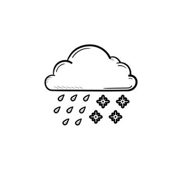 Cloud with snow and rain hand drawn outline doodle icon. Stock Illustration