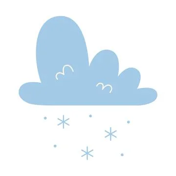 Cloud with snowflakes falling from it, snowy weather, cold and winter theme.  Illustrazione stock