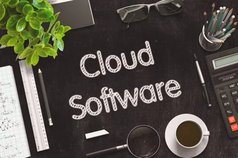 Cloud Software on Black Chalkboard. 3D Rendering Ilustração Stock