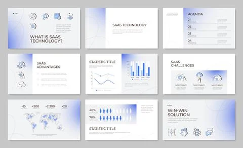 Cloud software enterprise solutions presentation template set 스톡 일러스트