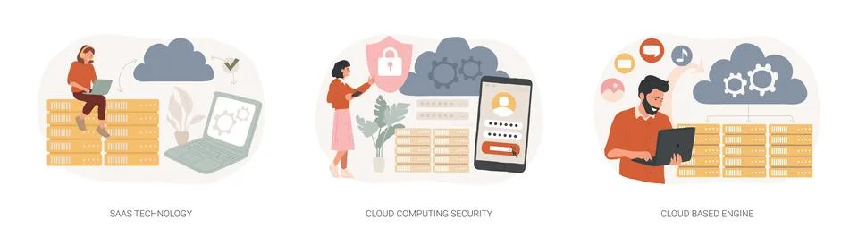 Cloud software isolated concept vector illustration set. 스톡 일러스트