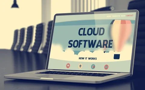 Cloud Software on Laptop in Conference Hall Illustrazione stock