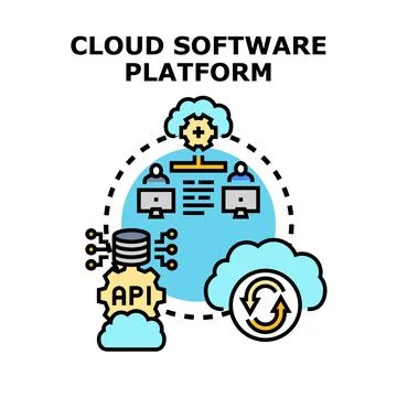 Cloud software platform remote access and integration concept Illustrazione stock