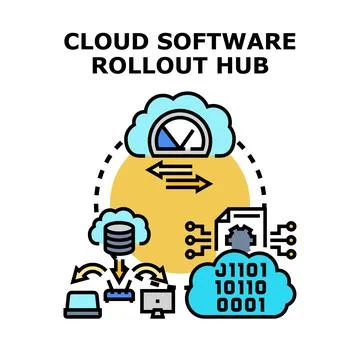 Cloud software rollout hub distributing data and updates Illustrazione stock