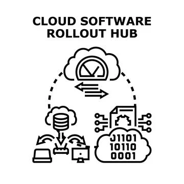 Cloud software rollout hub distributing data and updates Stock Illustration