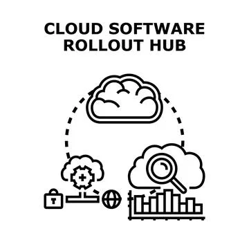 Cloud software rollout hub managing global application deployment Stock Illustration