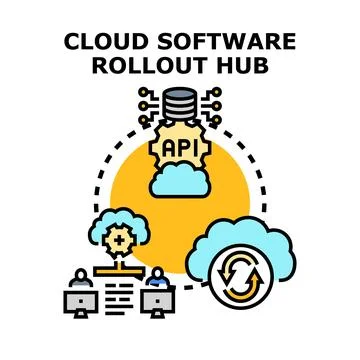 Cloud software rollout hub managing application deployment and updates Stock Illustration