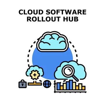 Cloud software rollout hub managing global application deployment Stock Illustration