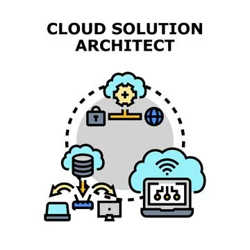 Cloud solution architect designing digital infrastructure system Illustrazione stock