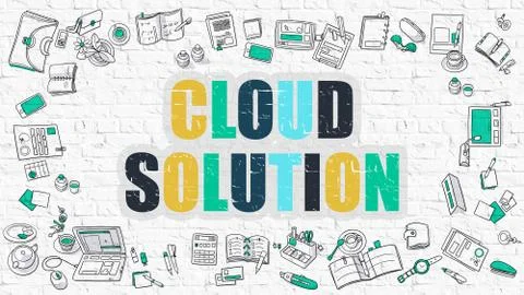 Cloud Solution Concept. Multicolor on White Brickwall イラスト素材