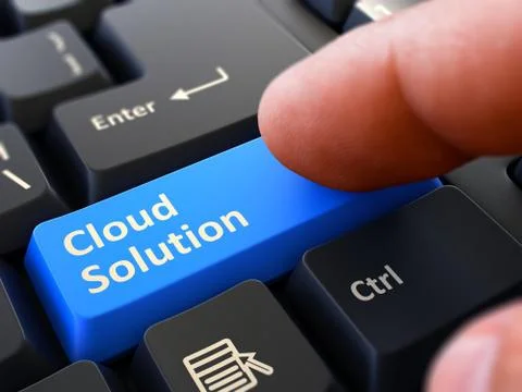 Cloud Solution Concept. Person Click Keyboard Button Stockillustratie