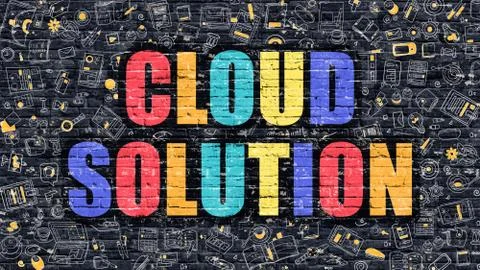 Cloud Solution on Dark Brick Wall イラスト素材