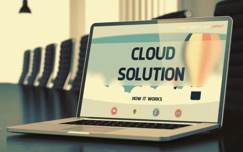 Cloud Solution on Laptop in Conference Hall Stockillustratie