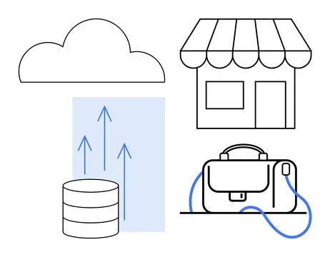 Cloud Solutions and Data Storage for Small Business with Professional Tools Illustrazione stock