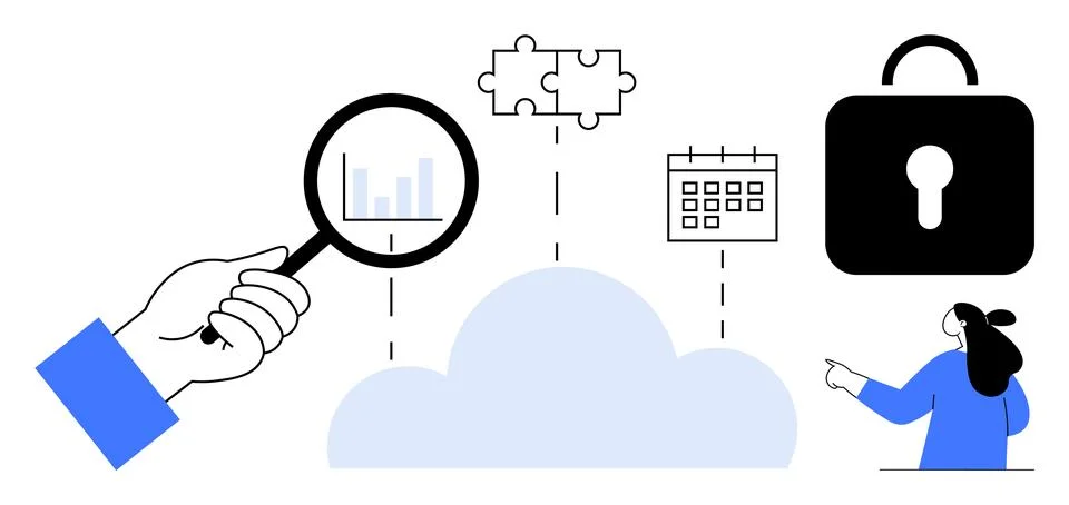 Cloud Solutions with Data Analysis, Integration, Scheduling and Security Stock Illustration
