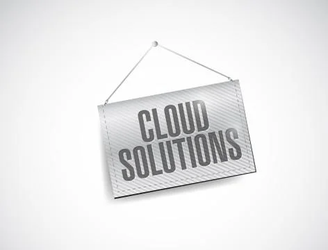 Cloud solutions hanging banner illustration Stock Illustration