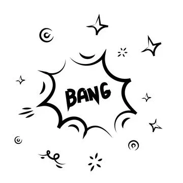 Cloud speech bubble with bang text. Comic doodle sketch style. Explosion cloud Illustrazione stock