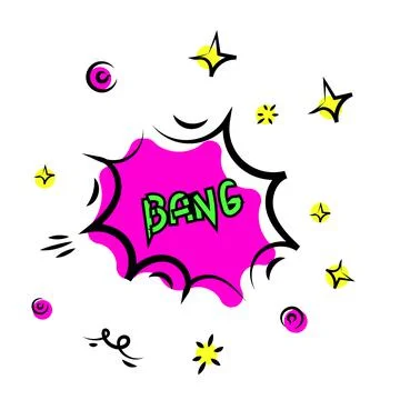 Cloud speech bubble with bang text. Comic doodle cartoon style. Explosion cloud Illustrazione stock