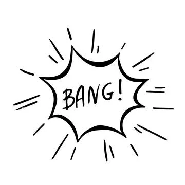 Cloud speech bubble with bang text. Comic doodle sketch style. Explosion cloud Stock Illustration