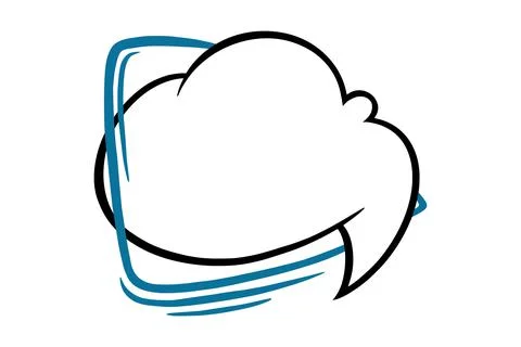 Cloud speech bubble with blue lines. Outline speech box or frame isolated in Stock Illustration