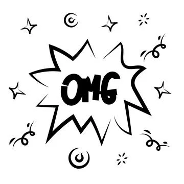 Cloud speech bubble with OMG text. Comic doodle sketch style. Explosion cloud Illustrazione stock